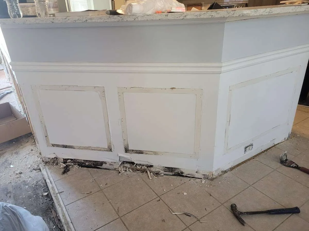 Water damage and mold on kitchen during Storm Damage Restoration in Ross